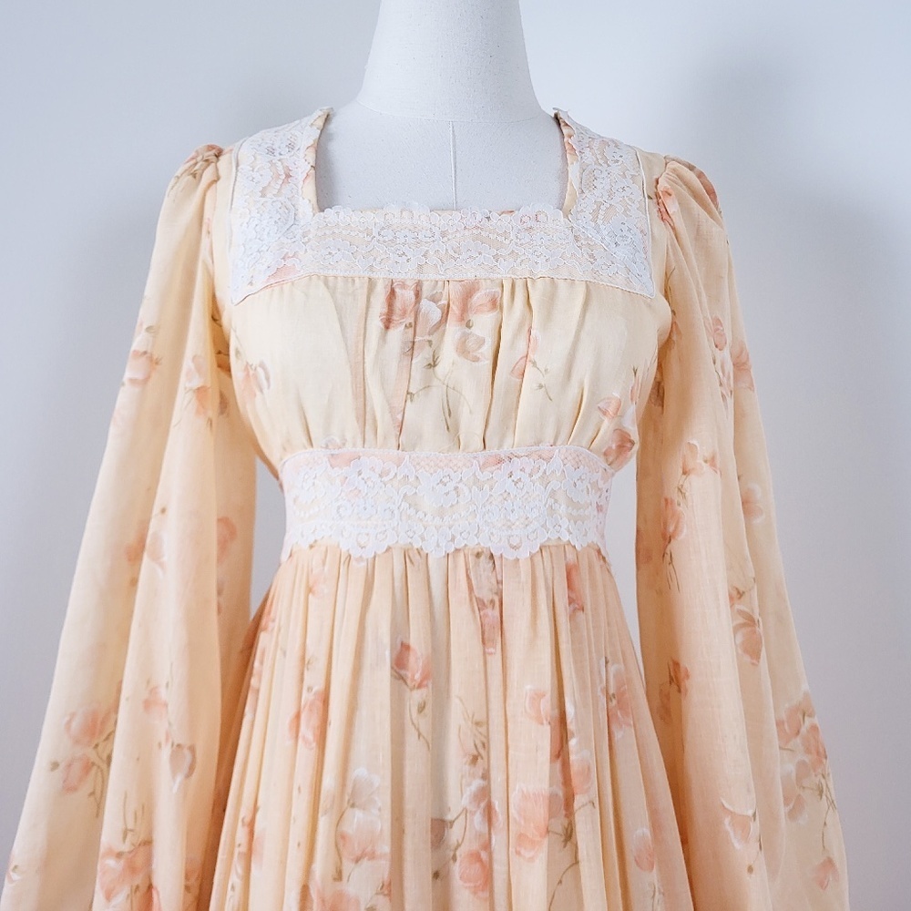 70s Gunne Sax by Jessica McClintock Maxi Dress Size XS 9 Orange Floral Boho - Picture 10 of 16